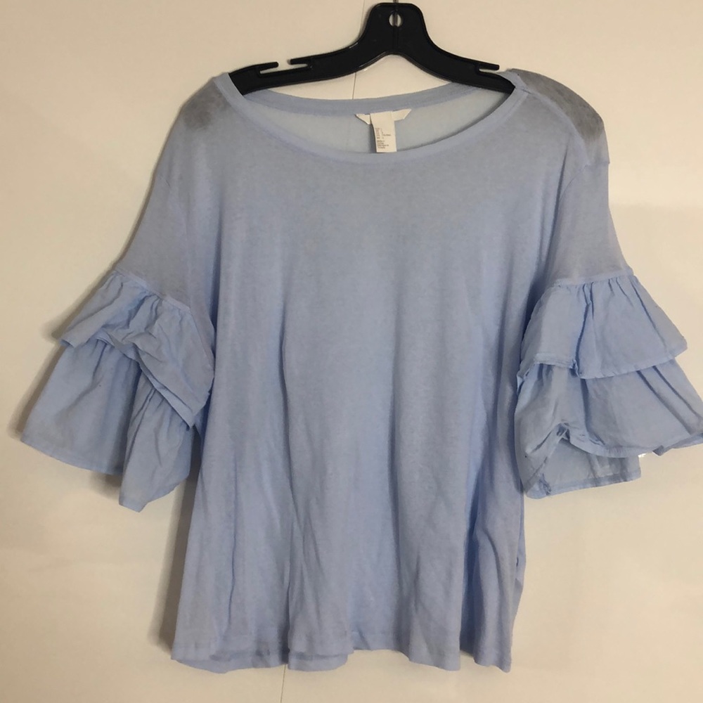 BLUE RUFFLE SLEEVE TOP